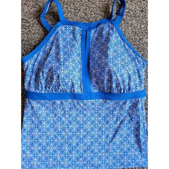 Lands' End Blue 16 DDD Swim Top Key Hole Geometric Women's Large S857 - Picture 1 of 8